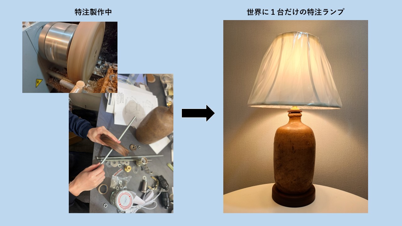 家宝の壺をランプに特注リメイク製作している事例の画像（BEFORE & AFTER）